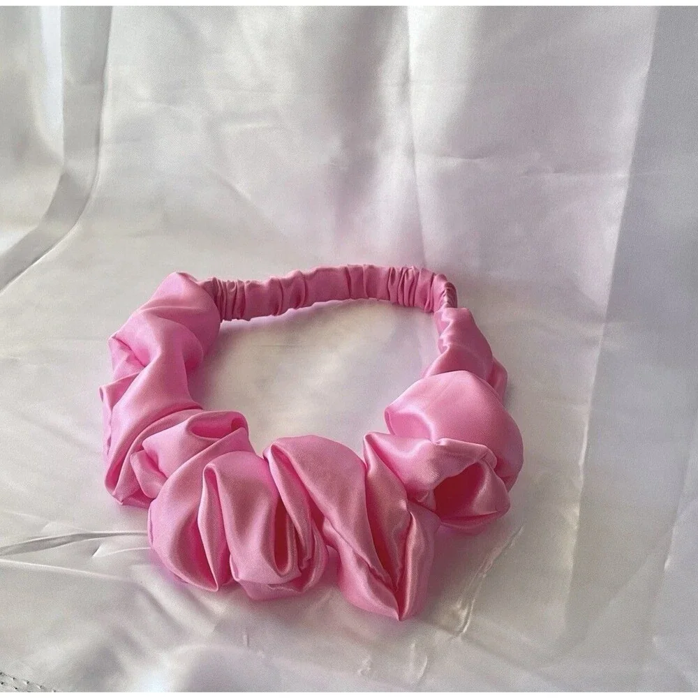 Handmade Satin Ruffle Headband Pink | Elegant Hair Accessory | Women Girls
